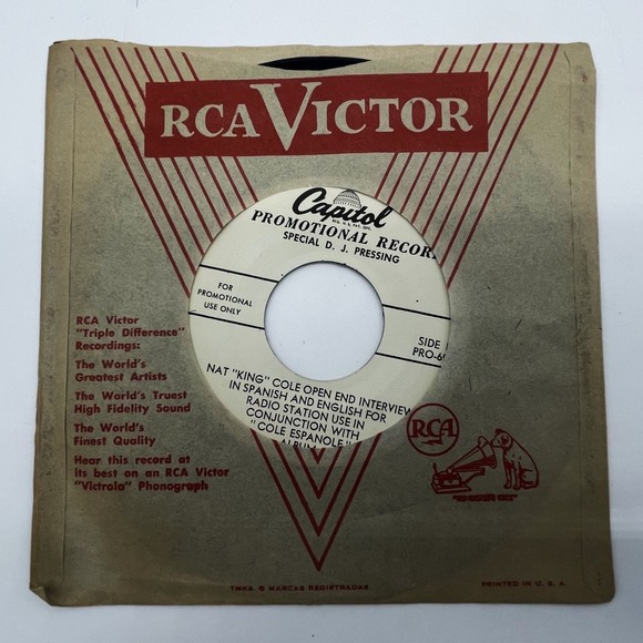 Vtg RCA Victor Nat King Cole Open End Interview English Spanish 45rpm Very RARE - Picture 2 of 5